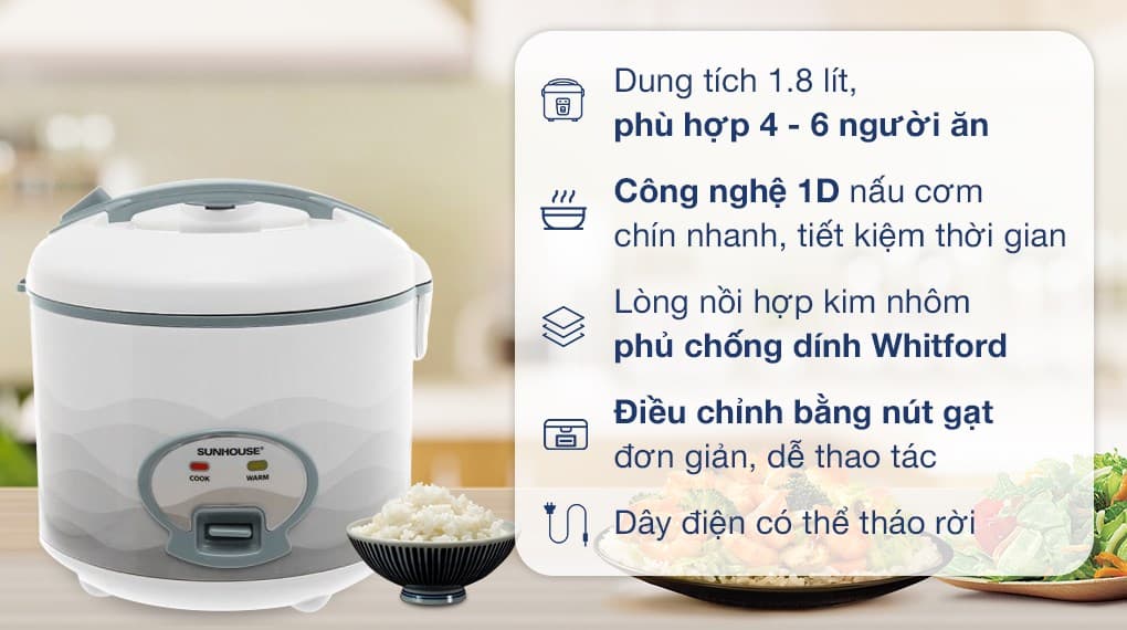 Ảnh Nồi cơm nắp gài Sunhouse 1.8 lít SHD8602