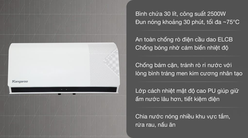 Ảnh Máy nước nóng gián tiếp Kangaroo 30 lít 2500W KG79A3