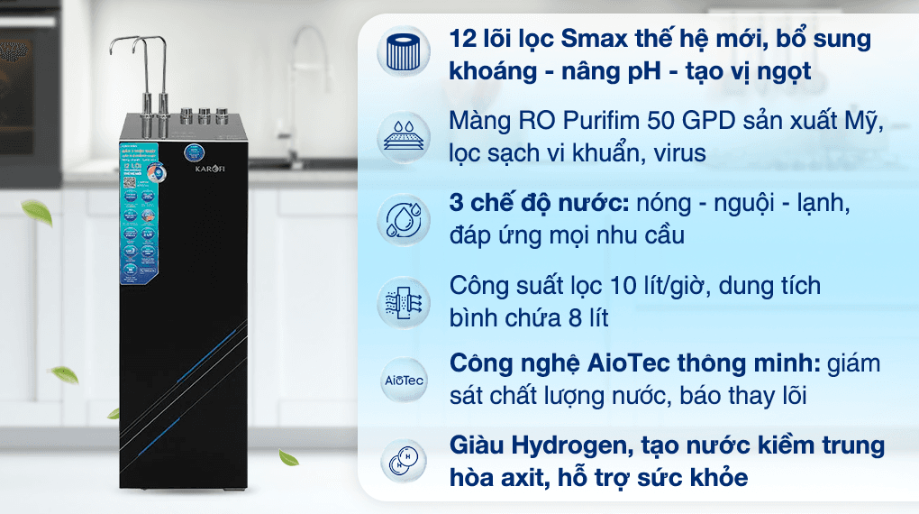 Ảnh Máy lọc nước RO nóng nguội lạnh Hydrogen Karofi KAD-X59 12 lõi