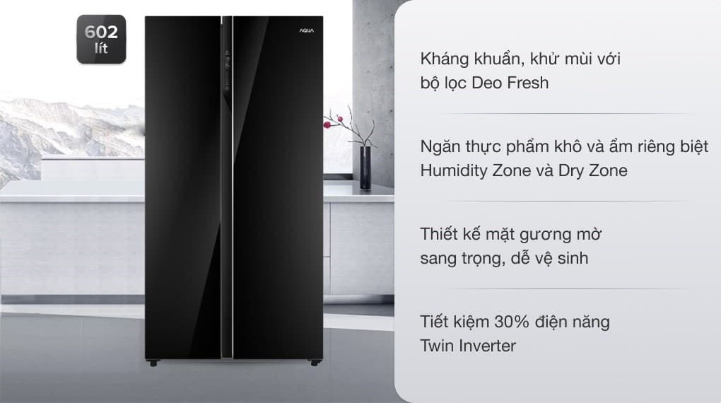 Ảnh Tủ lạnh Aqua Inverter 602 lít Side By Side AQR-IG696FS GB