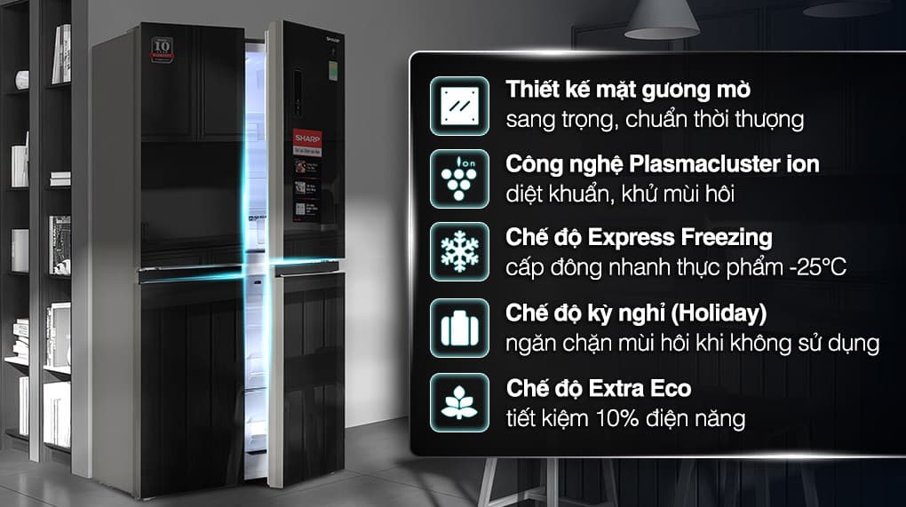 Ảnh Tủ lạnh Sharp Inverter 401 lít Multi Door SJ-FXP480VG-BK