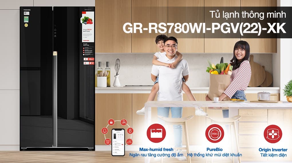 Ảnh Tủ lạnh Toshiba Inverter 596 lít Side By Side GR-RS780WI-PGV(22)-XK
