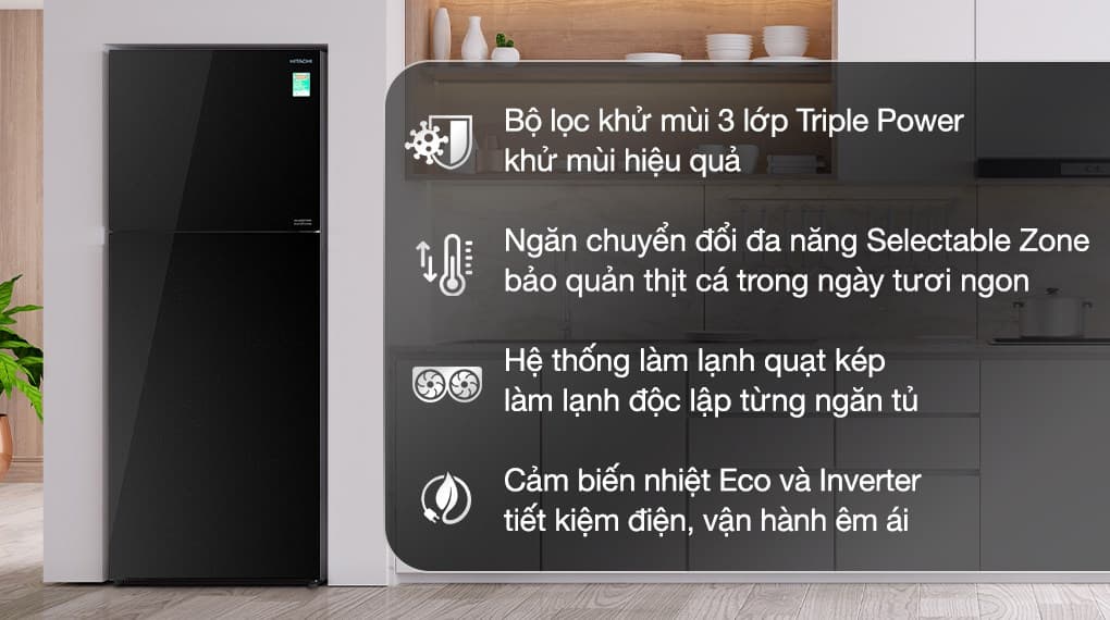 Ảnh Tủ lạnh Hitachi Inverter 349 lít R-FVY480PGV0 GBK