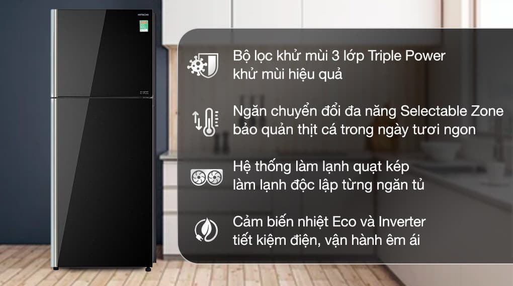Ảnh Tủ lạnh Hitachi Inverter 366 lít R-FVX480PGV9 GBK