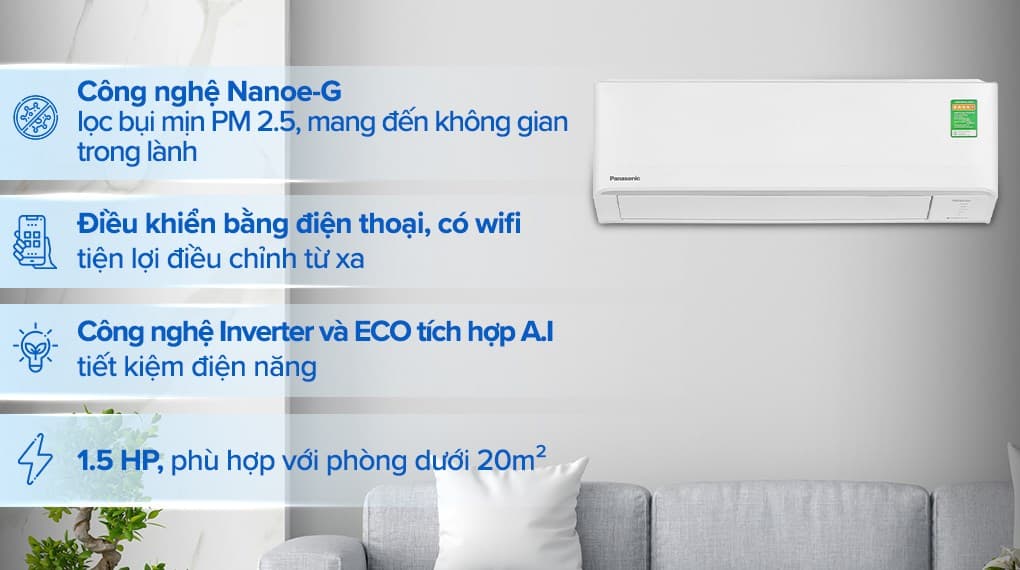 Ảnh Máy lạnh Panasonic Inverter 1.5 HP CU/CS-PU12AKH-8