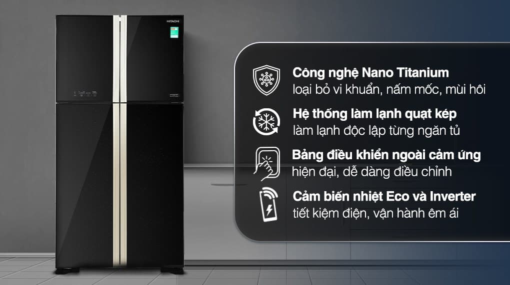 Ảnh Tủ lạnh Hitachi Inverter 509 lít Multi Door R-FW650PGV8 GBK