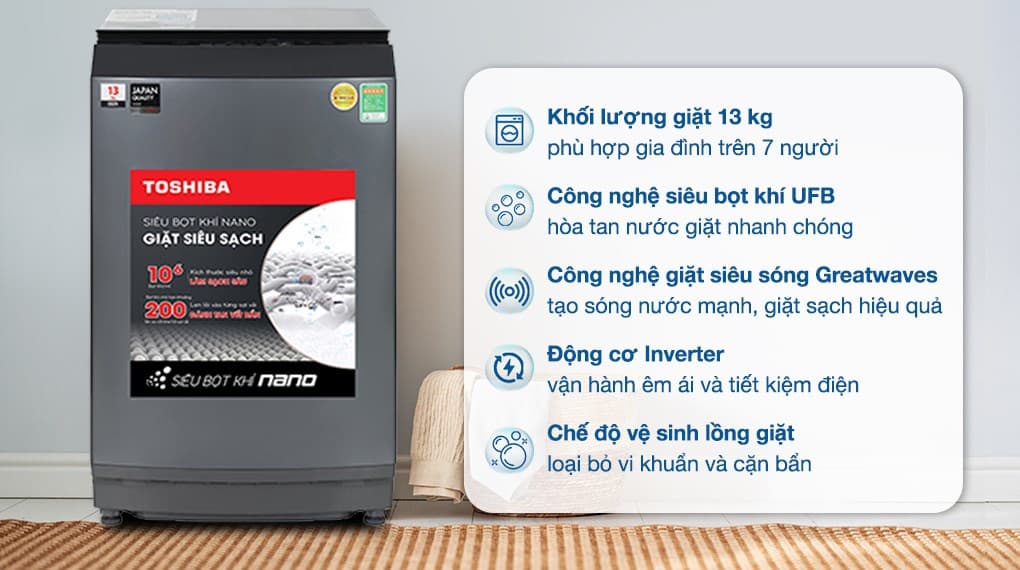 Ảnh Máy giặt Toshiba Inverter 13 kg AW-DUM1400LV (MK)