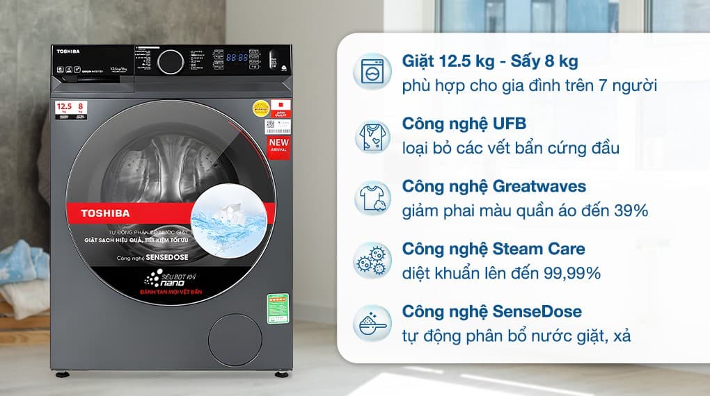 Ảnh Máy giặt sấy Toshiba Inverter giặt 12.5 kg - sấy 8 kg TWD-BM135GF4V(MG)