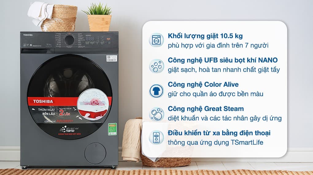 Ảnh Máy giặt Toshiba Inverter 10.5 kg TW-T21BU115UWV(MG)