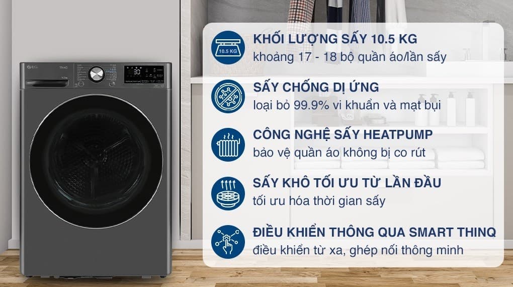 Ảnh Máy sấy bơm nhiệt LG 10.5 kg DVHP50B