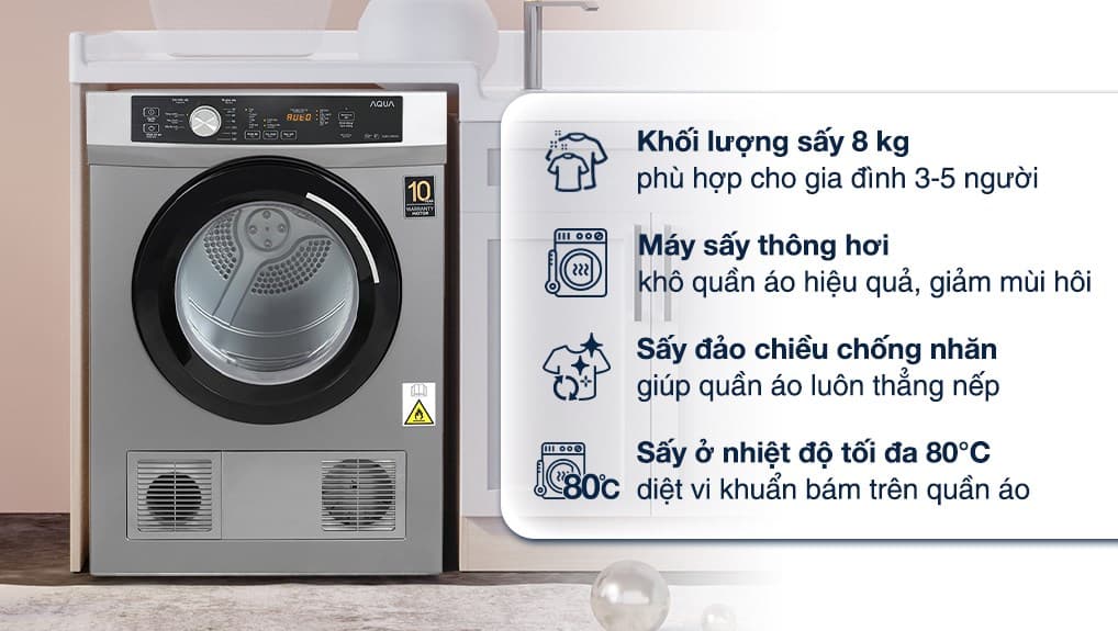 Ảnh Máy sấy thông hơi Aqua 8 kg AQH-V800H SS