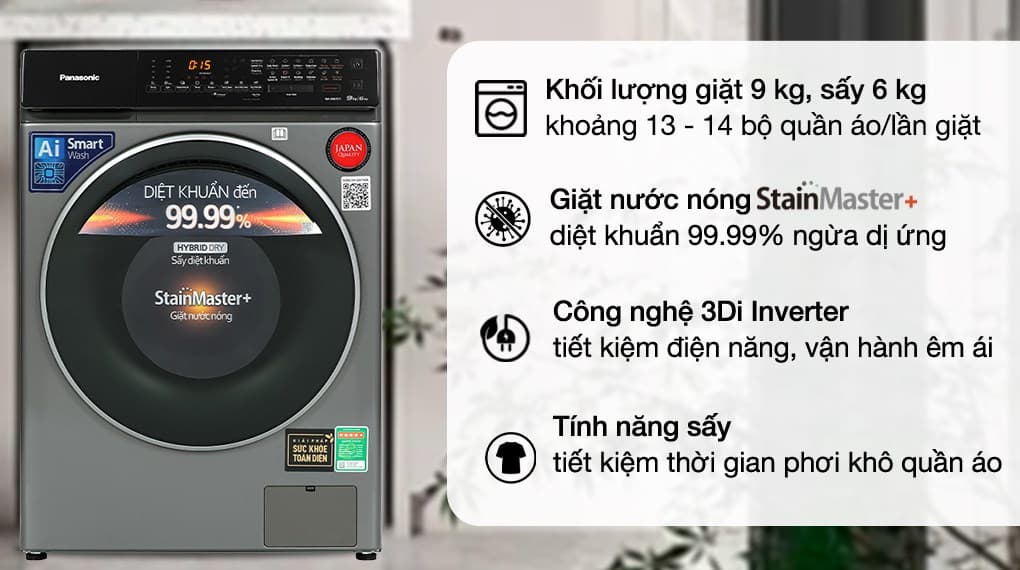 Ảnh Máy giặt sấy Panasonic Inverter giặt 9 kg - sấy 6 kg NA-S96FC1LVT