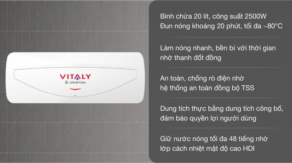 Ảnh Máy nước nóng gián tiếp Ariston 20 lít 2500W VITALY 20 SLIM 2.5 FE