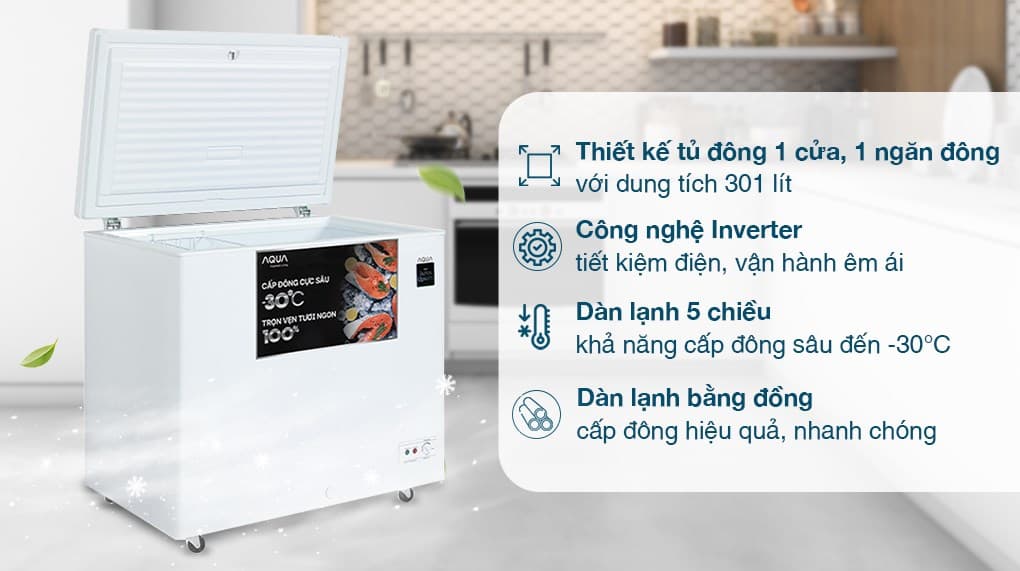 Ảnh Tủ đông Aqua Inverter 301 lít AQF-C4001E