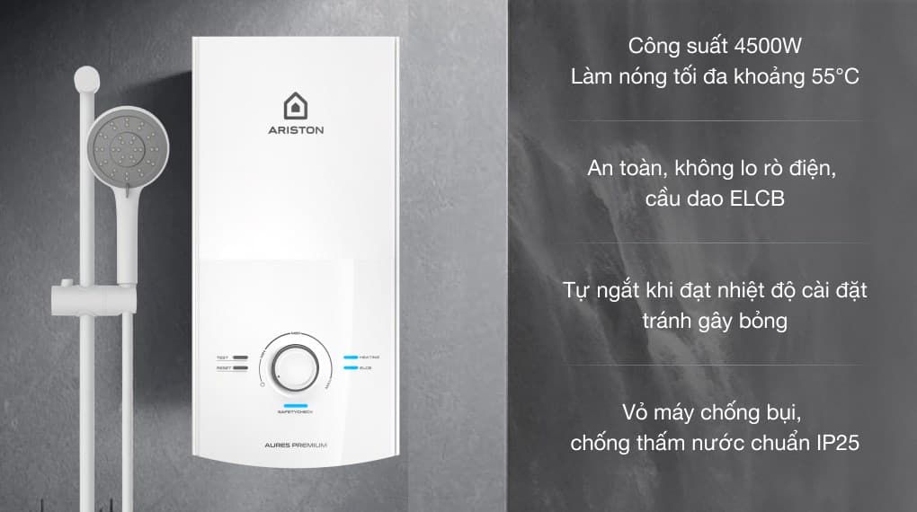 Ảnh Máy nước nóng trực tiếp Ariston 4500W AURES PREMIUM 4.5