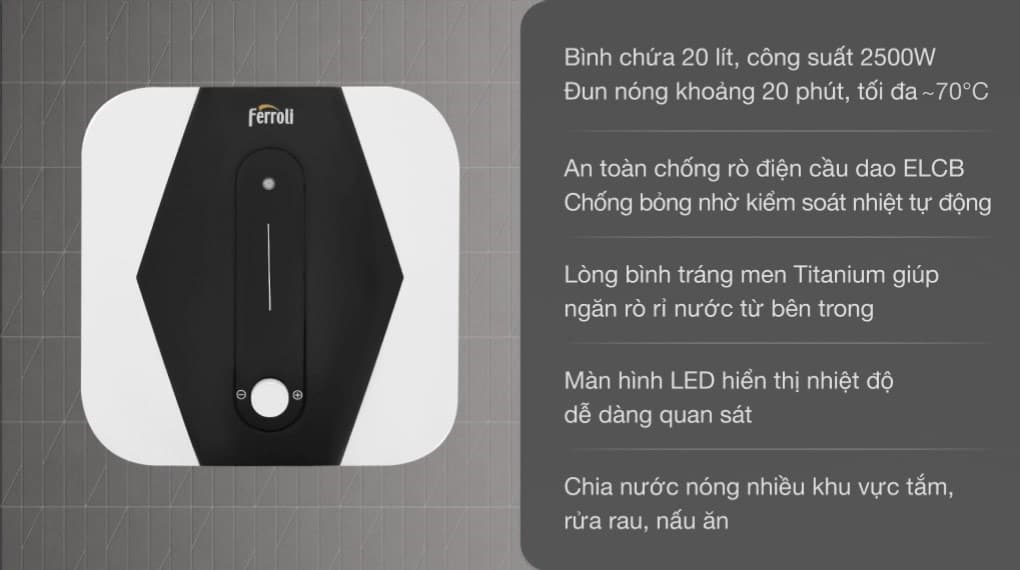 Ảnh Máy nước nóng gián tiếp Ferroli 20 lít 2500W MIDO SQ