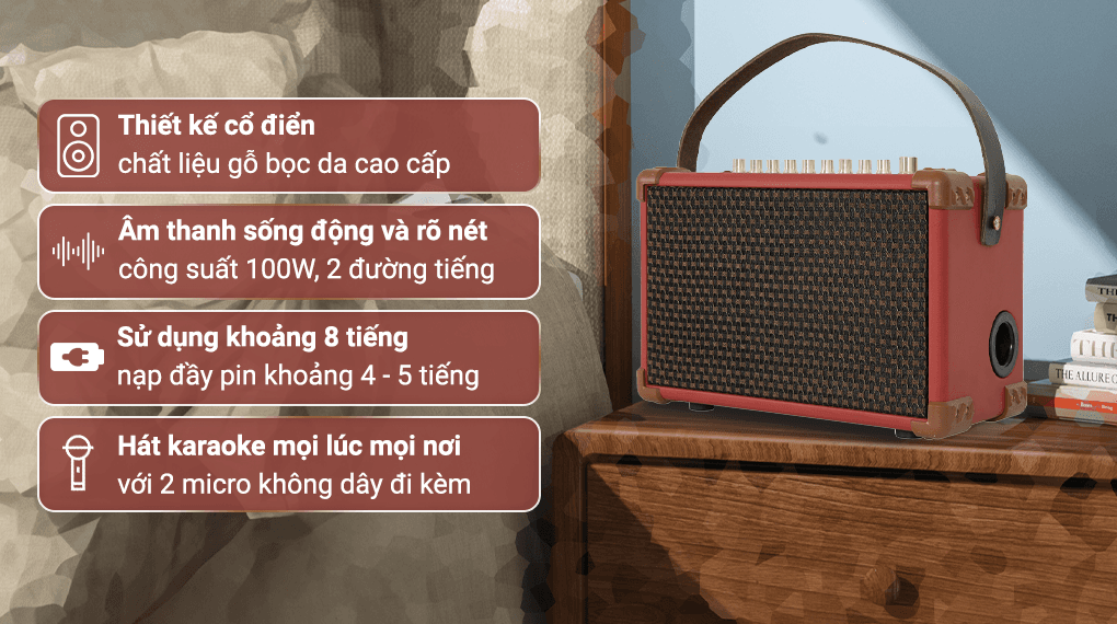 Ảnh Loa karaoke xách tay Sumico BELLA 42 Red 100W