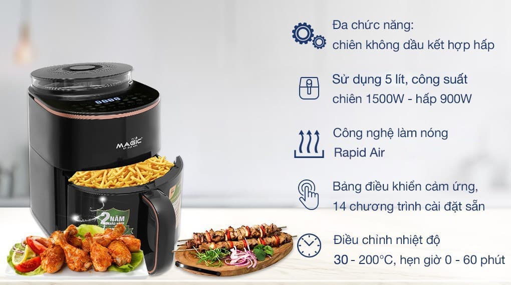 Ảnh Nồi chiên không dầu kết hợp hấp Magic Eco S05 5 lít