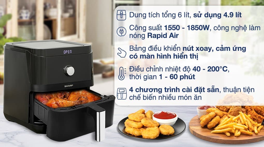 Ảnh Nồi chiên không dầu Sharp KF-AF60EV-BK 6 lít