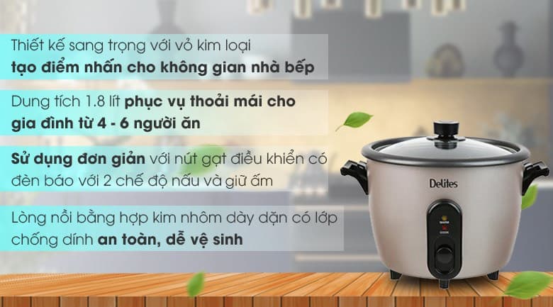 Ảnh Nồi cơm nắp rời Delites 1.8 lít RC-10W003