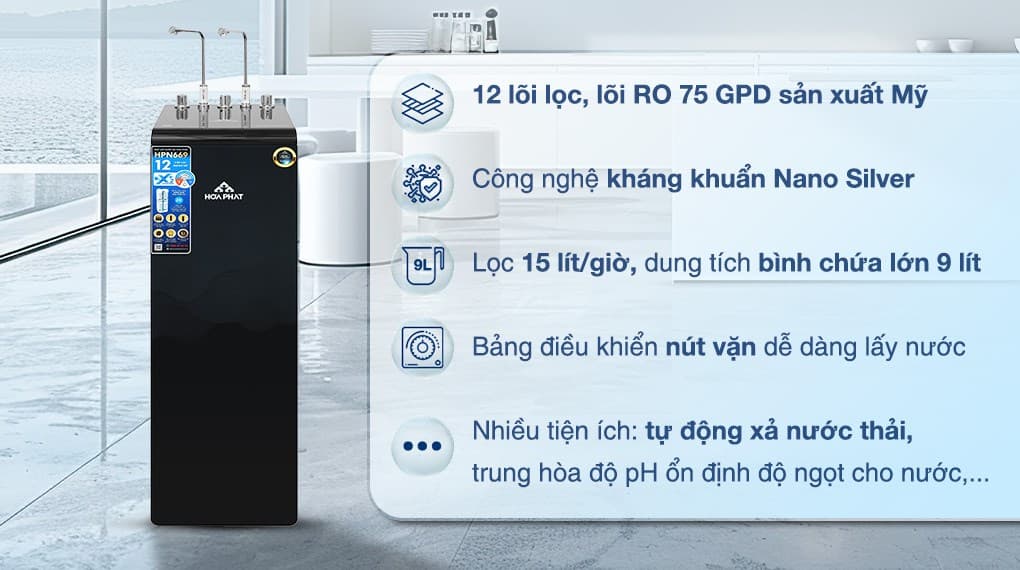 Ảnh Máy lọc nước RO nóng nguội lạnh Hòa Phát HPN669 12 lõi