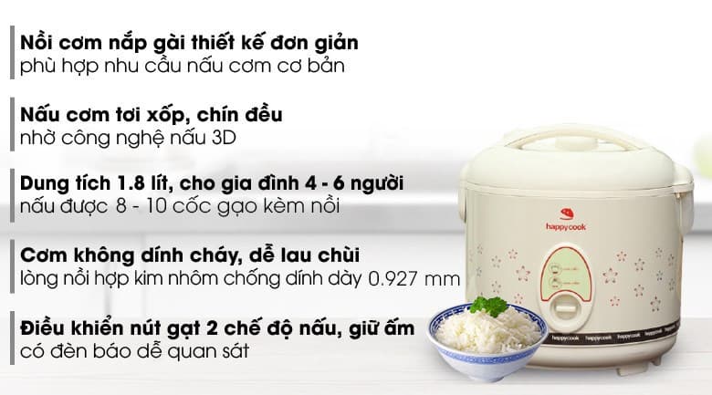 Ảnh Nồi cơm nắp gài Happycook 1.8 lít HC-180