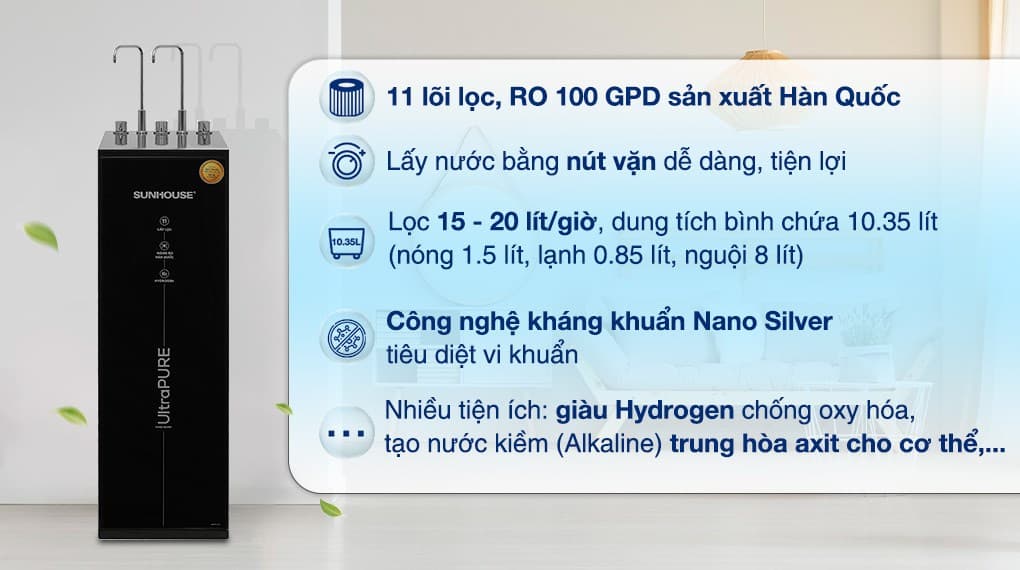 Ảnh Máy lọc nước RO nóng nguội lạnh Sunhouse UltraPURE SHA76222KL 11 lõi