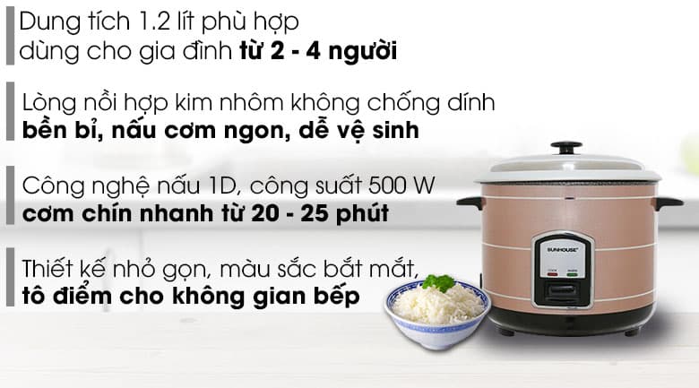 Ảnh Nồi cơm nắp rời Sunhouse 1.2 lít SHD8105