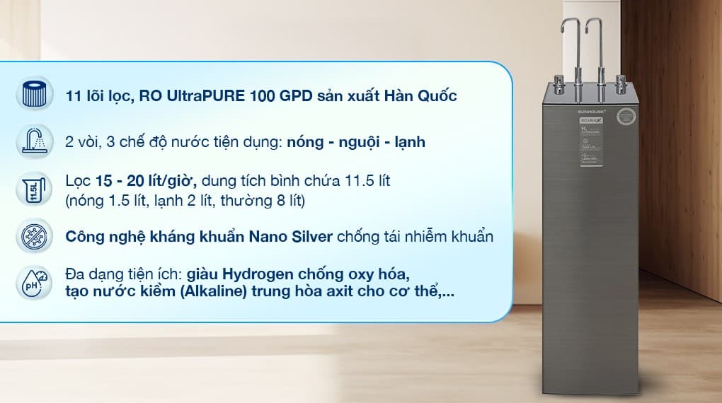 Ảnh Máy lọc nước RO nóng nguội lạnh Sunhouse UltraX SHA76601S 11 lõi