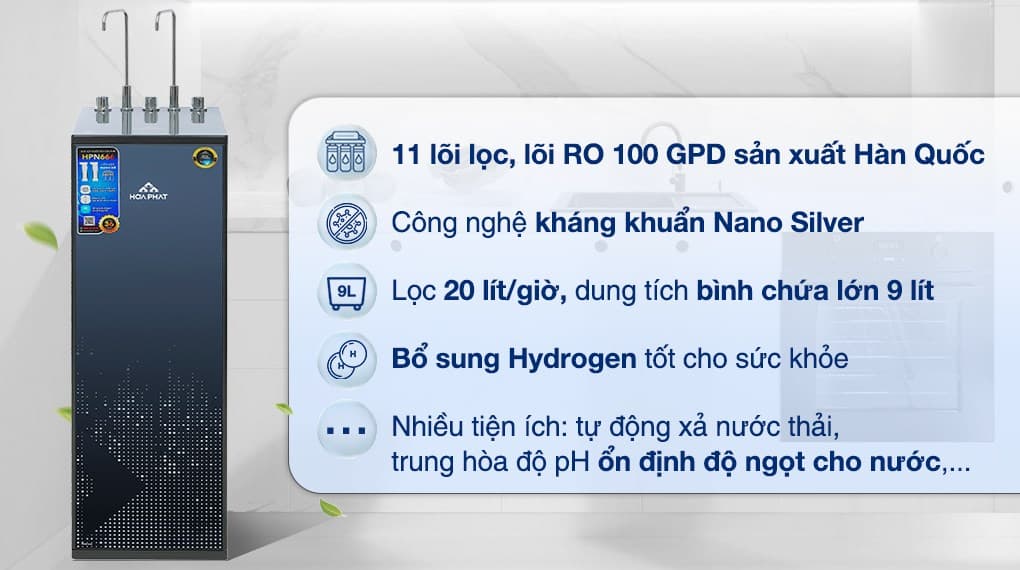 Ảnh Máy lọc nước RO nóng nguội lạnh Hòa Phát HPN666 11 lõi