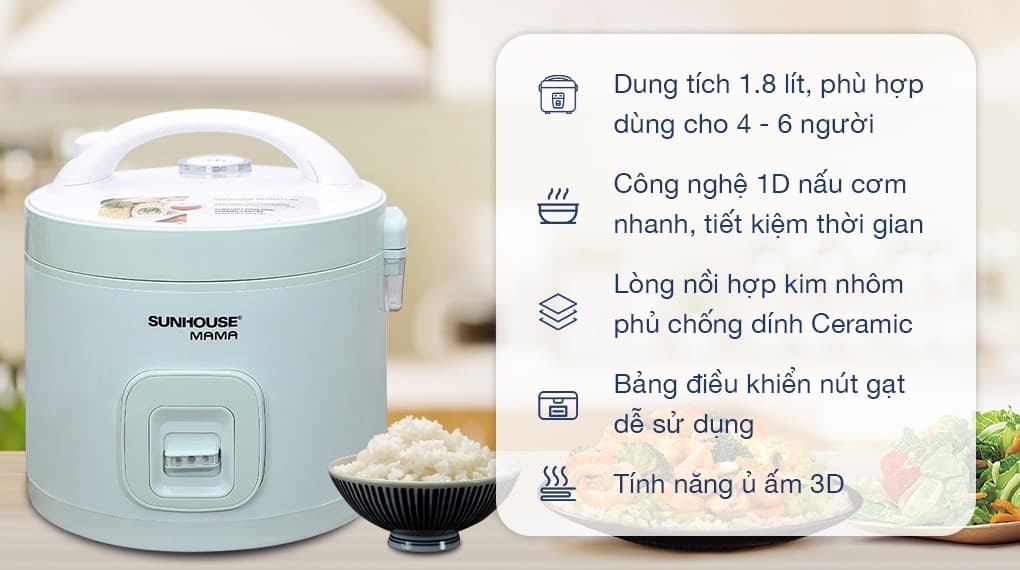Ảnh Nồi cơm nắp gài Sunhouse Mama 1.8 lít SHD8665B