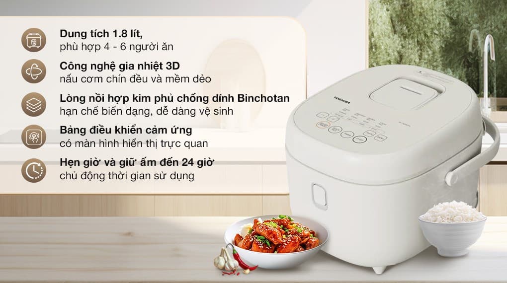 Ảnh Nồi cơm điện tử Toshiba 1.8 lít RC-18DR4TVN(W) - Trắng