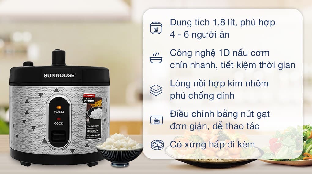 Ảnh Nồi cơm nắp gài Sunhouse 1.8 lít SHD8630