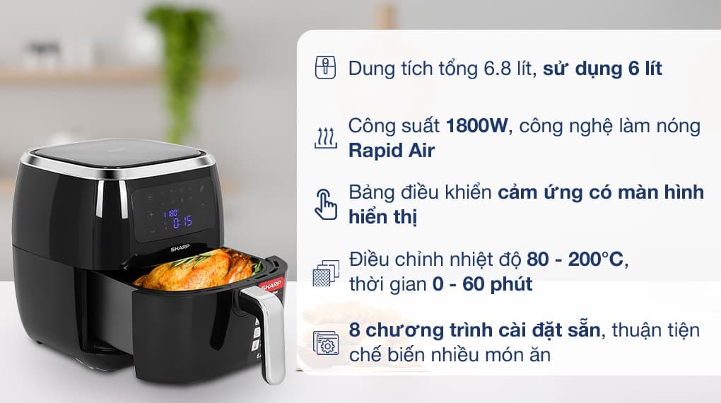 Ảnh Nồi chiên không dầu Sharp KF-AF68EPV-BK 6.8 lít