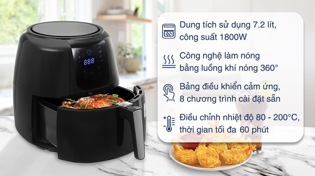Ảnh Nồi chiên không dầu Lock&Lock EJF296BLK 7.2 lít