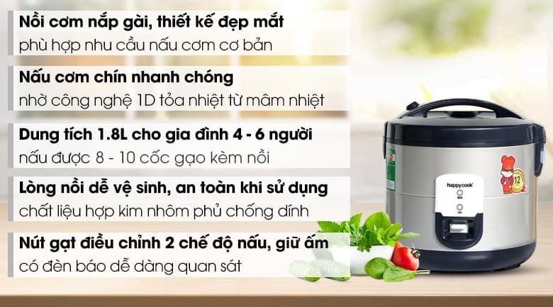 Ảnh Nồi cơm nắp gài Happycook 1.8 lít HCJ-180V