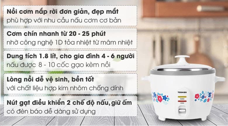 Ảnh Nồi cơm nắp rời Toshiba 1.8 lít RC-18MH2PV(F)