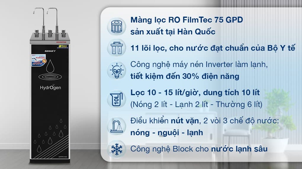Ảnh Máy lọc nước RO nóng nguội lạnh Sanaky Inverter VH102HP3 11 lõi