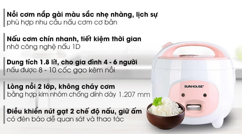 Ảnh Nồi cơm nắp gài Sunhouse 1.8 lít SHD8607W