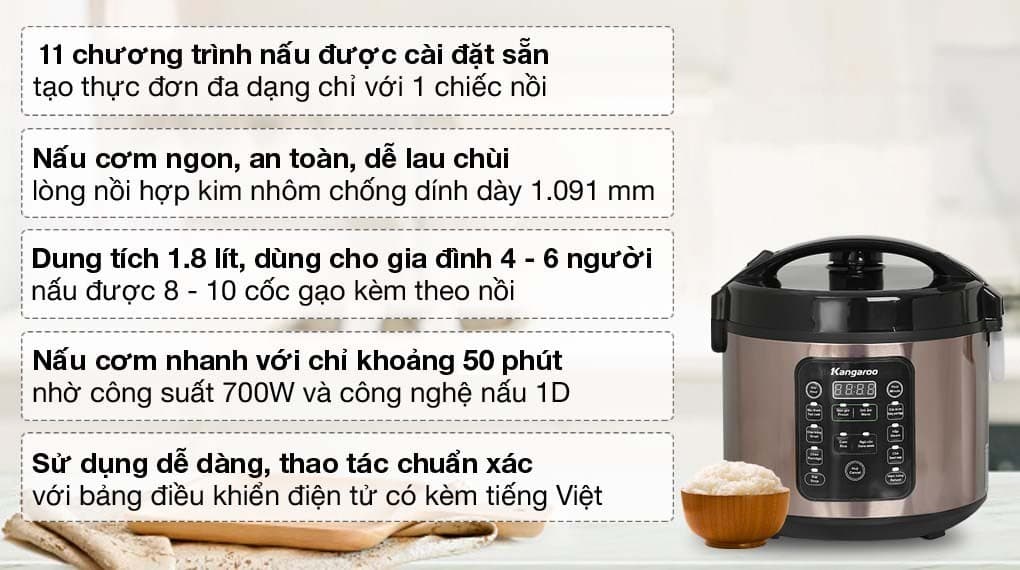 Ảnh Nồi cơm điện tử Kangaroo 1.8 lít KG18DR6