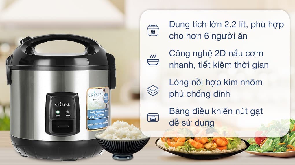 Ảnh Nồi cơm nắp gài Crystal 2.2 lít NCG2201