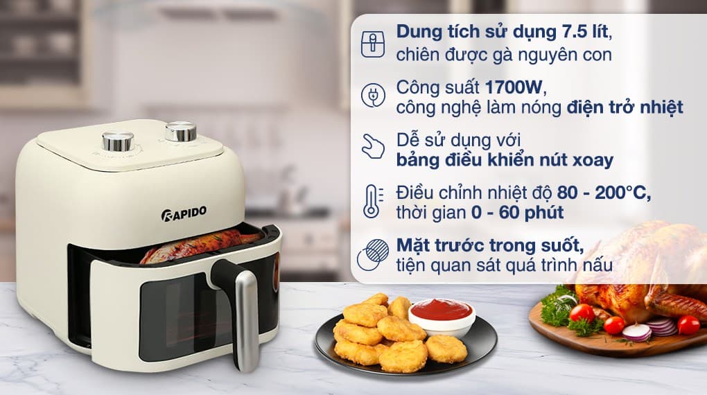 Ảnh Nồi chiên không dầu Rapido RAF-7.5M3 7.5 lít