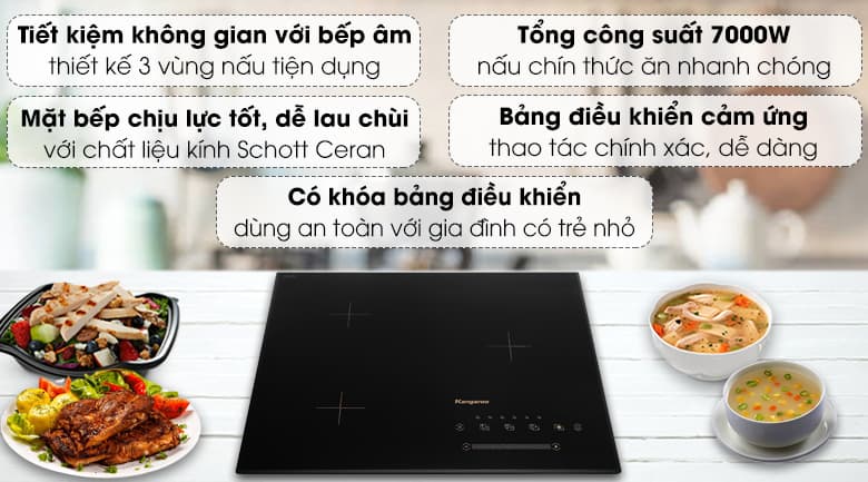 Ảnh Bếp từ 3 vùng nấu lắp âm Kangaroo KG836i