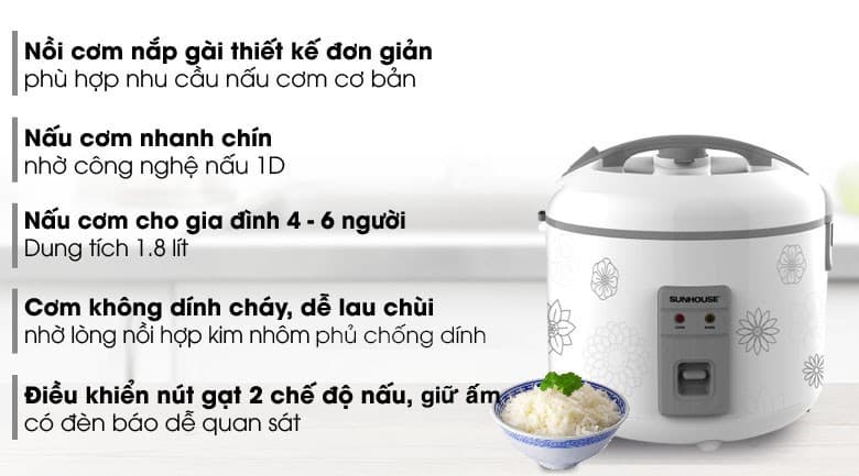 Ảnh Nồi cơm nắp gài Sunhouse 1.8 lít SHD8603