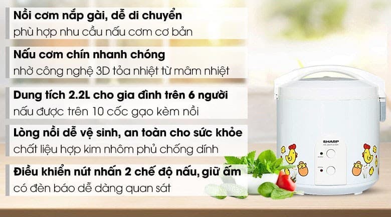 Ảnh Nồi cơm nắp gài Sharp 2.2 lít KS-223TJV-CH