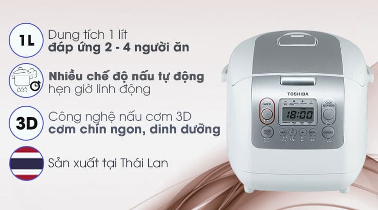 Ảnh Nồi cơm điện tử Toshiba 1 lít RC-10NMFVN(WT)