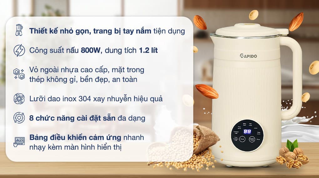 Ảnh Máy làm sữa hạt đa năng Rapido RHB-800DM