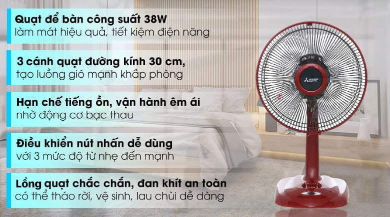 Ảnh Quạt bàn Mitsubishi Electric 3 cánh D12-GV CY-RD 38W