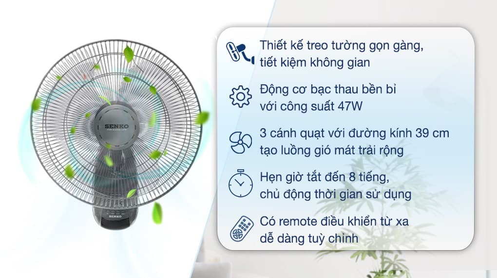 Ảnh Quạt treo tường Senko 3 cánh TR1628 47W
