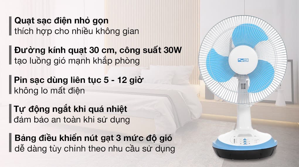 Ảnh Quạt sạc điện AC 3 cánh ARF03D123 30W